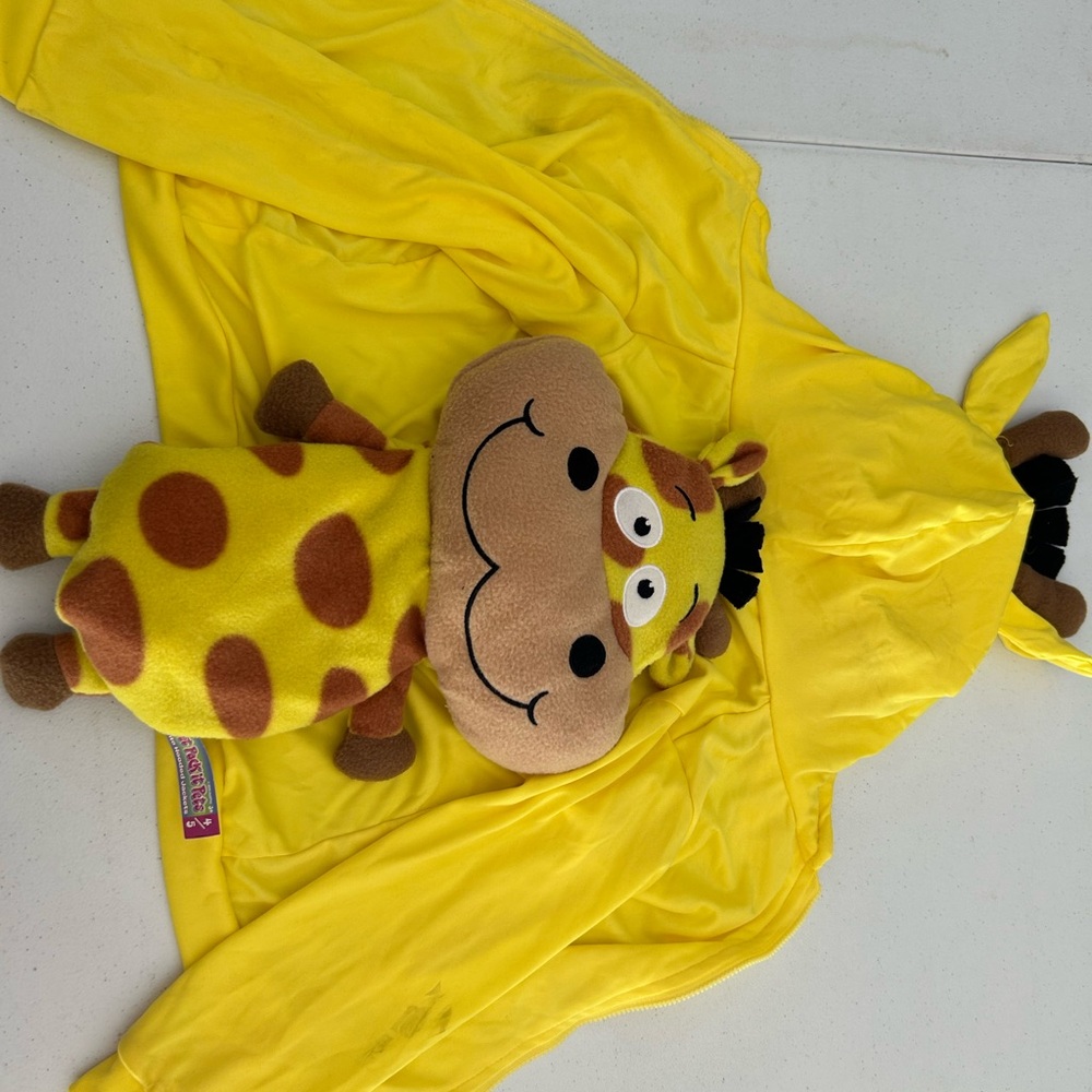 Yellow Giraffe Stuffed Animal plush/hooded sweater, size 4/5